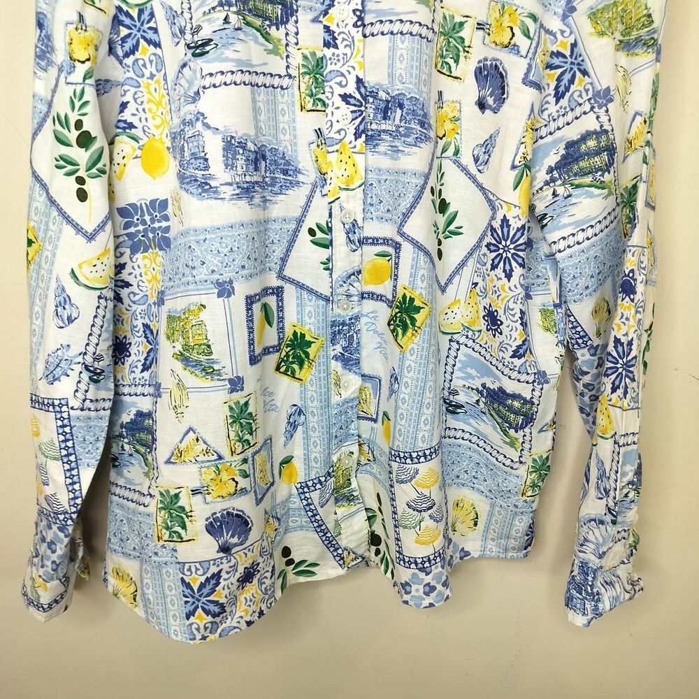 J. Crew Linen Blend Button Up Shirt Floral Lemon Patchwork Cheerful - Picture 3 of 11